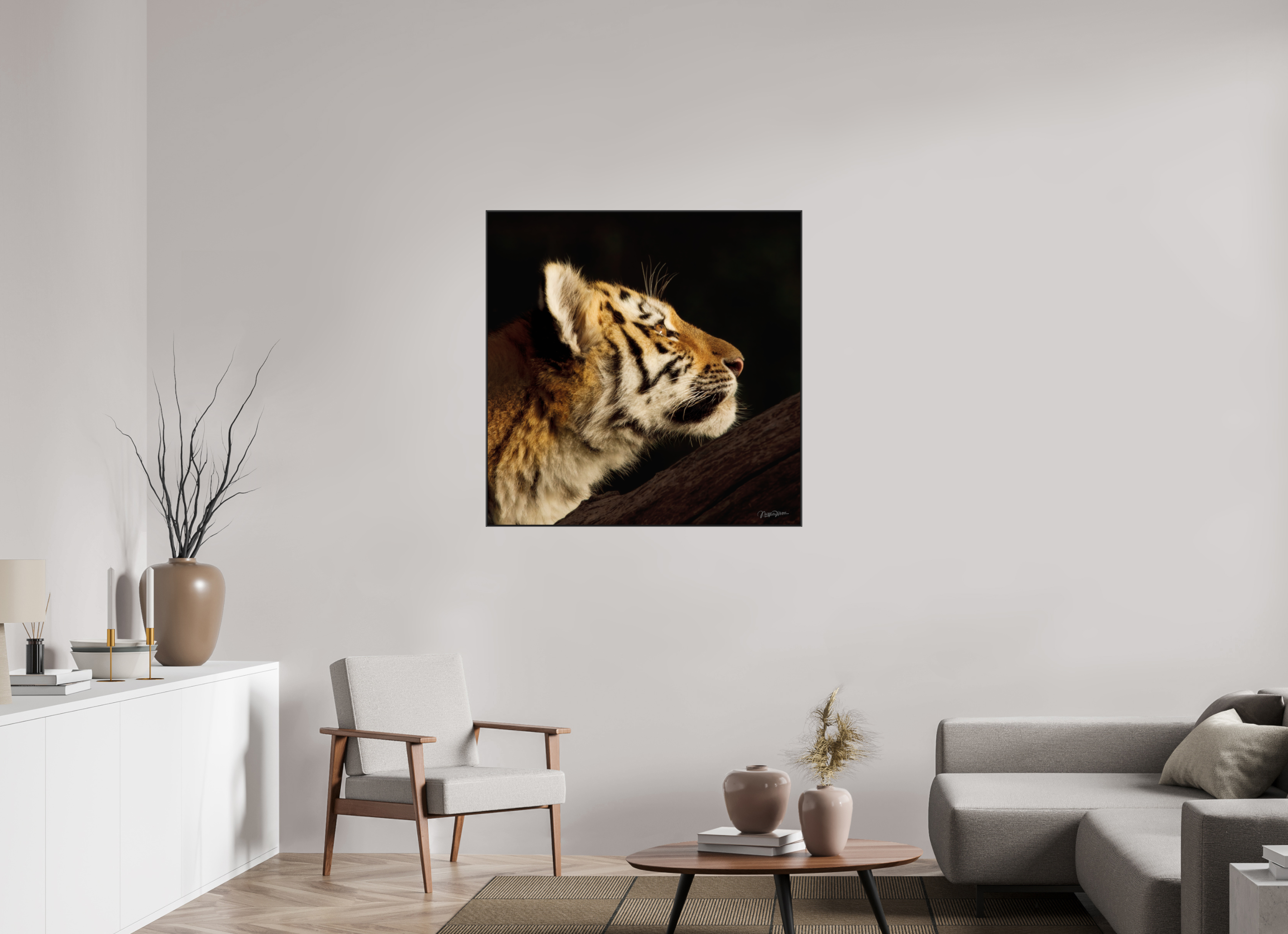 100 x 100 cm, acrylglas, 2 mm, glanzend met aluminium ArtBox Frame, 50 mm profiel, zwart Gaze of the Untamed